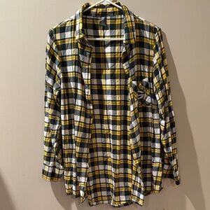 Women’s Green Bay Packers Plaid Flannel Button Down Sleep Shirt Size L